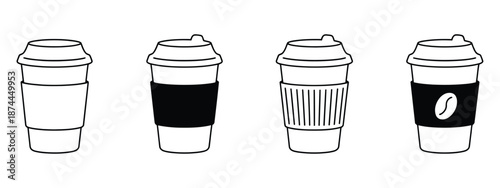 Coffee Icons, Vector Collection of Linear Coffee Cup Icons Representing Different Coffee Styles, Hot Beverages, Café Designs, Coffee Shop Menus, Web Design, Mobile Apps, UI UX, and Digital Media 