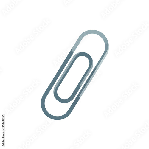 A metallic silver paperclip isolated on a white background, a common office supply used for fastening sheets of paper together