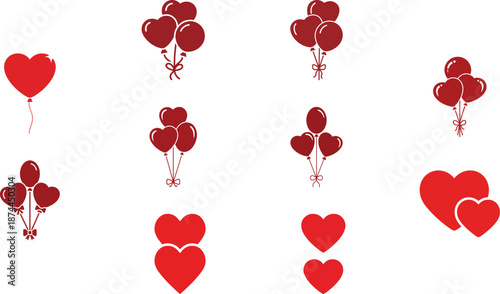 Heart balloon cluster icon set
