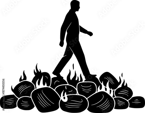 Fire Walking Silhouette Ritual Illustration