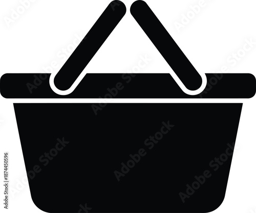 Simple black shopping basket icon representing retail purchase empty container for groceries or merchandise transport