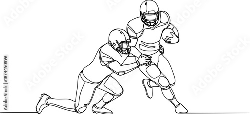 Continuous Line Art Football Players Tackling Vector Illustration

