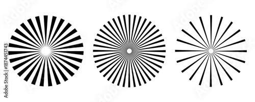 Sun star rays, burst. Radial circle radiation lines. Sun star rays, burst.  Circulars lines beams. Spokes with radiating stripes grid. Vector graphic. Abstract illusion geometric pattern.