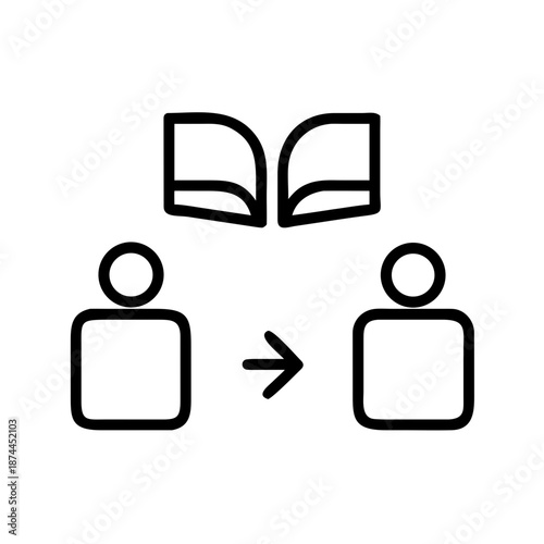 Sharing knowledge between two people with a book icon