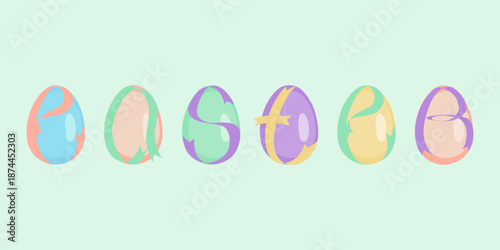 Happy Easter text with a fun egg with ribbon, cute egg calligraphy, vector illustration.