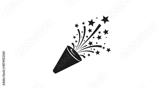 Black Party Popper with Exploding Stars Icon Vector