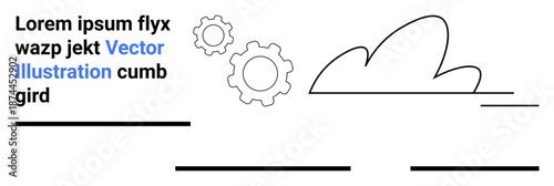 Technology, cloud computing, data integration, workflow configuration, process automation, and networking. Outline cloud and gears with placeholder text. Technology and cloud computing concept
