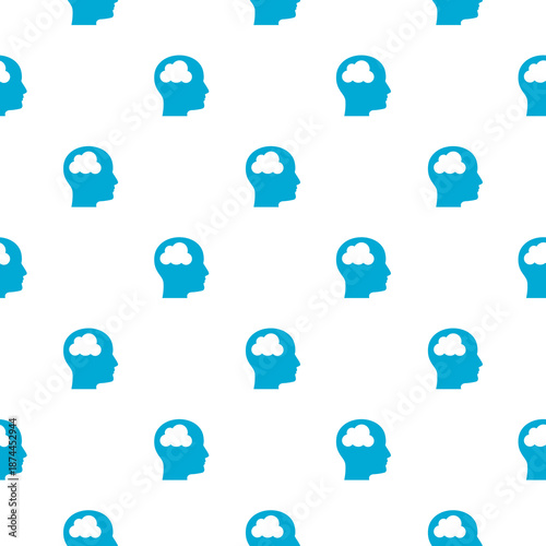 Simple Head icon with cloud seamless pattern isolated on white background