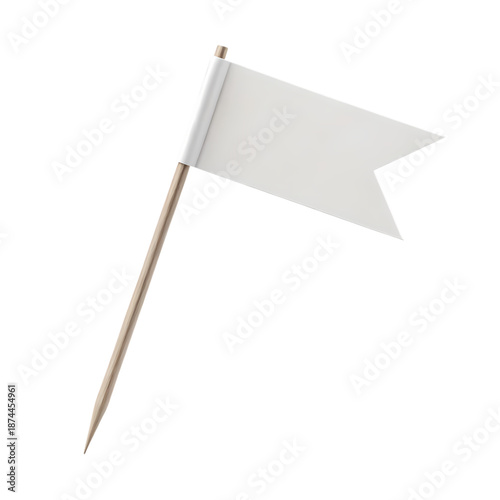 Small white pennant flag on wooden toothpick, PNG with alpha channel