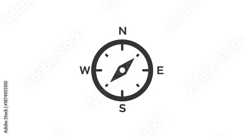 Minimalist Black Compass Icon with Cardinal Directions on White Background