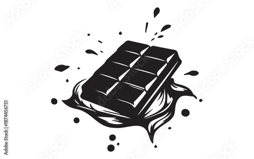 Chocolate bar splash silhouette icon with liquid cocoa splash sweet dessert