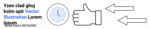 Time management, business decisions, approval icons, workflow processes, scheduling, productivity. A clock, thumbs-up symbol and arrows appear. Time management and business decisions concept