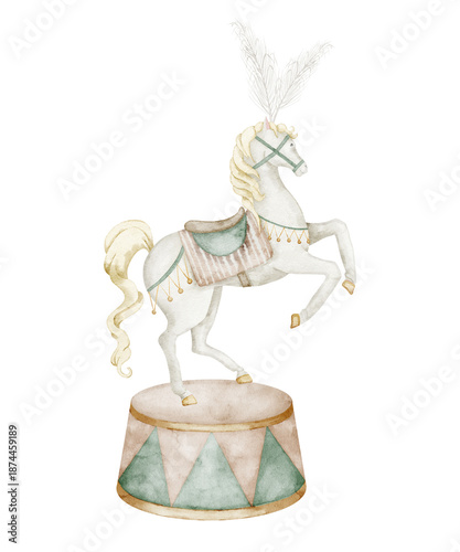 Wallpaper Mural Horse watercolor illustration. Clipart of carnival animal standing on a circus pedestal for children illustrations, nursery posters, birthday invitations, baby shower invitations. Art in pastel colors Torontodigital.ca