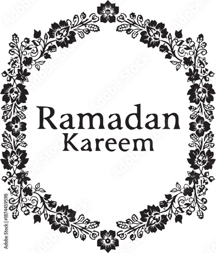 Ramadan kareem decorative floral wreath with arabic calligraphy