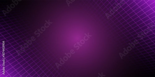 Purple glowing neon wireframe background. Shining checkered vertical grid planes in perspective. Retro futuristic depth wallpaper. Arcade game sci fi matrix surface backdrop for poster, banner. Vector