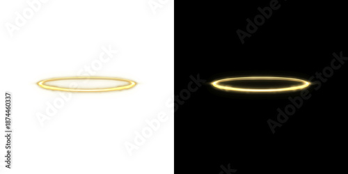 Tablou pe pânză Thin Golden Light Ring and Angelic Halo Effect on transparent background