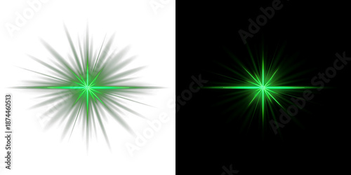 Billede på lærred Bright Green Starburst Flash and Lens Flare Effect on transparent background