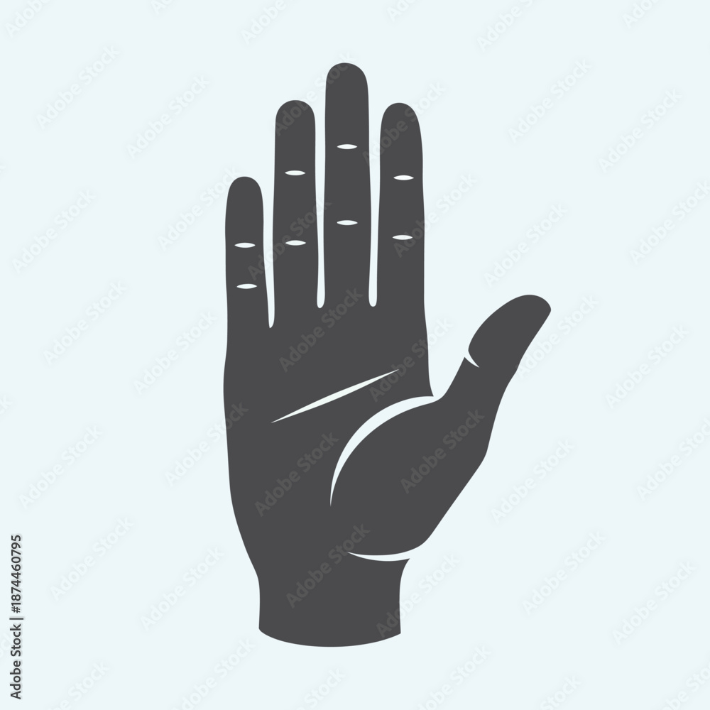 Fototapeta premium Dark Gray Flat Hand Palm Stop Gesture Vector Icon