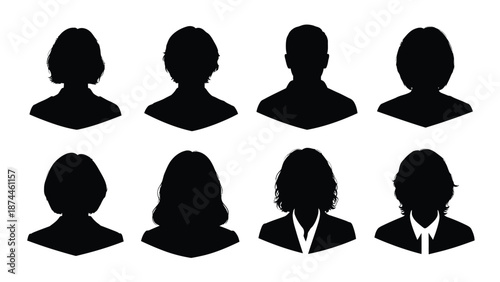 Collection of silhouettes of people heads and shoulders