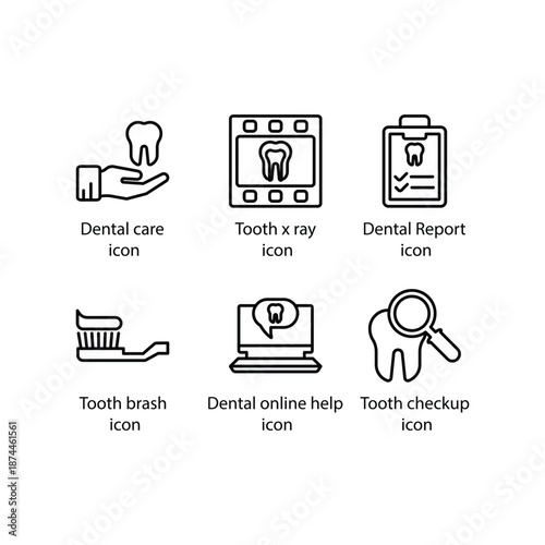 Dental care, Tooth x ray, Dental Report, Tooth brash, Dental online help, Tooth checkup, icon