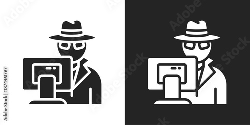 Cybercrime Icon In Black And White Glyph Style