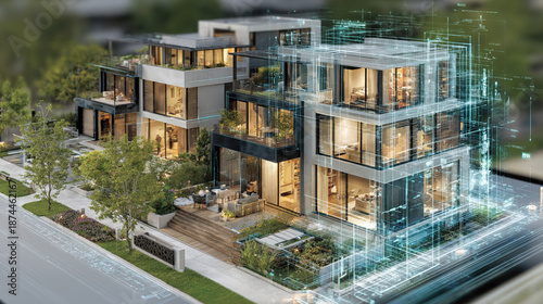 Property investment illustrated through digital technology, highlighting how mortgages help people own modern residential homes.