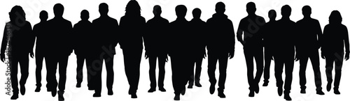 Silhouettes of multiple people standing together in a group