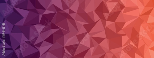 A vibrant polygonal abstract background with a gradient of purple and orange hues