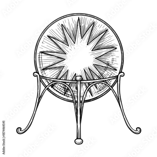 Vector Crystal Ball on ornate stand in vintage graphic style. Linear illustration for tarot designs, mystical posters, esoteric prints, occult symbols, tattoos and decorative compositions.
