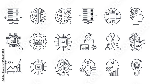 A collection of colorful icons representing artificial intelligence and technology concepts