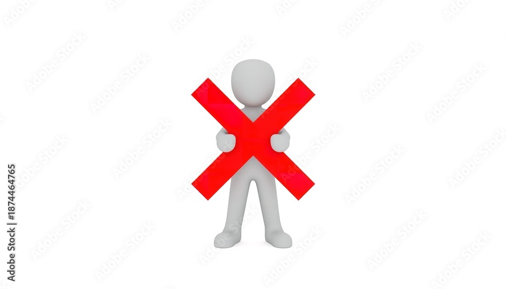 Fototapeta premium A 3D illustration of a person holding a large red X symbol
