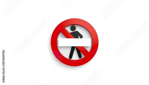A red prohibition sign with a black silhouette of a person walking and a white banner across the center. Free Download A red prohibition sign with a black silhouette of a person walking and a white banner across the center. - GFXLoad