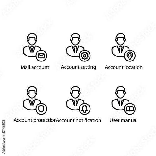 Mail account, Account setting, Account location, Account protection, Account notification, User manual, icon