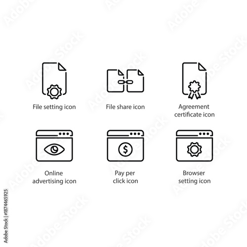File setting, File share, Agreement certificate, Online advertising, Pay per click, Browser setting, icon