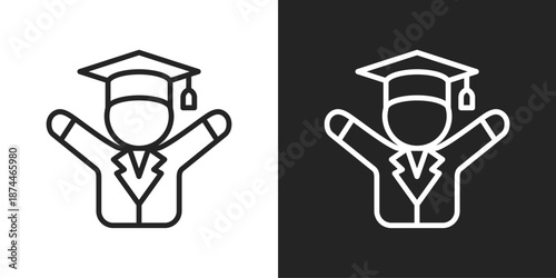 Graduation Icon In Black And White Line Style