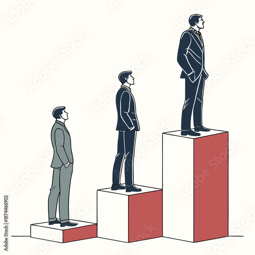 Three men in business suits on podium blocks podiums