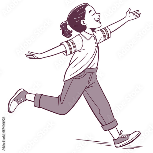 Young girl running with arms outstretched and joyful expression 1