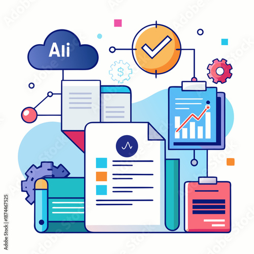 AI technology and business documents for data analysis and productivity