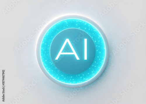 glowing blue artificial intelligence ai button