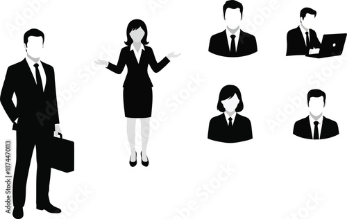 Human silhouette business people in suits and professional attire