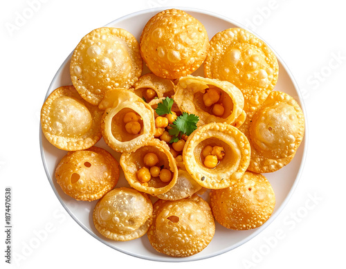  Traditional Pani Puri Served on Plate, Top View Arrangement, isolated on transparent background