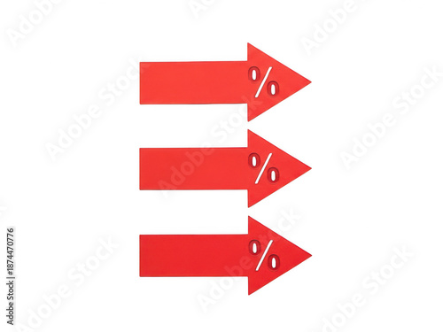Free Download Three red arrows pointing right with percentage symbols isolated on transparent background - GFXLoad
