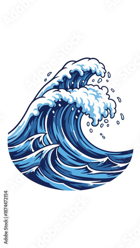 Ocean Wave Element Crashing against the Shore with Spray and Foam, a Powerful Natural Illustration