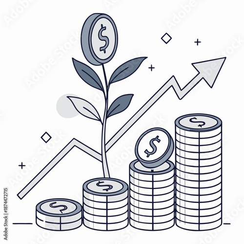 Of growing investment with coins and plant growth money