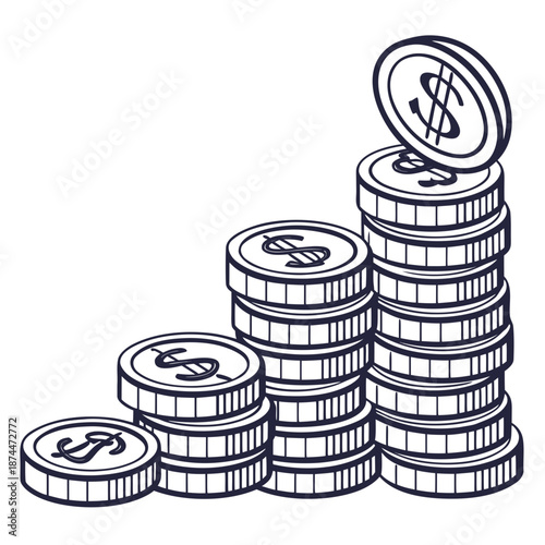 Stacked dollar coins on white background stacked coins