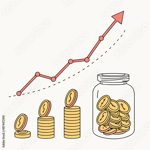 Of growing wealth with coins and rising graph finance