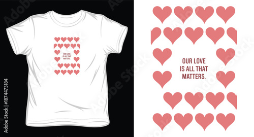 White t shirt mockup with minimalist heart grid and love message