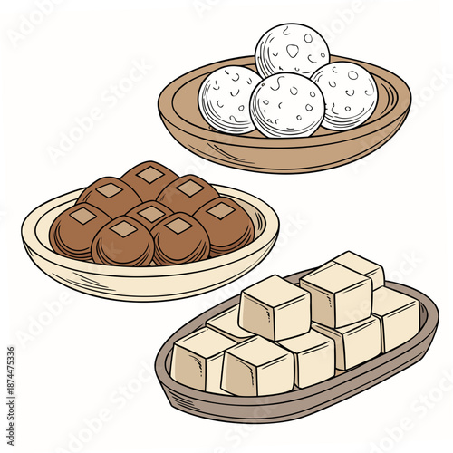Traditional rural sweets on earthenware plates