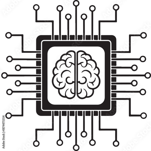 Brain inside a computer chip with circuit board connections