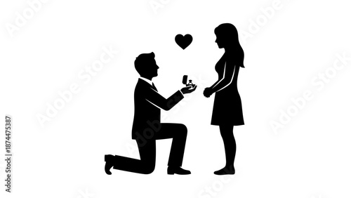 Man Proposing to Woman with Ring Silhouette.